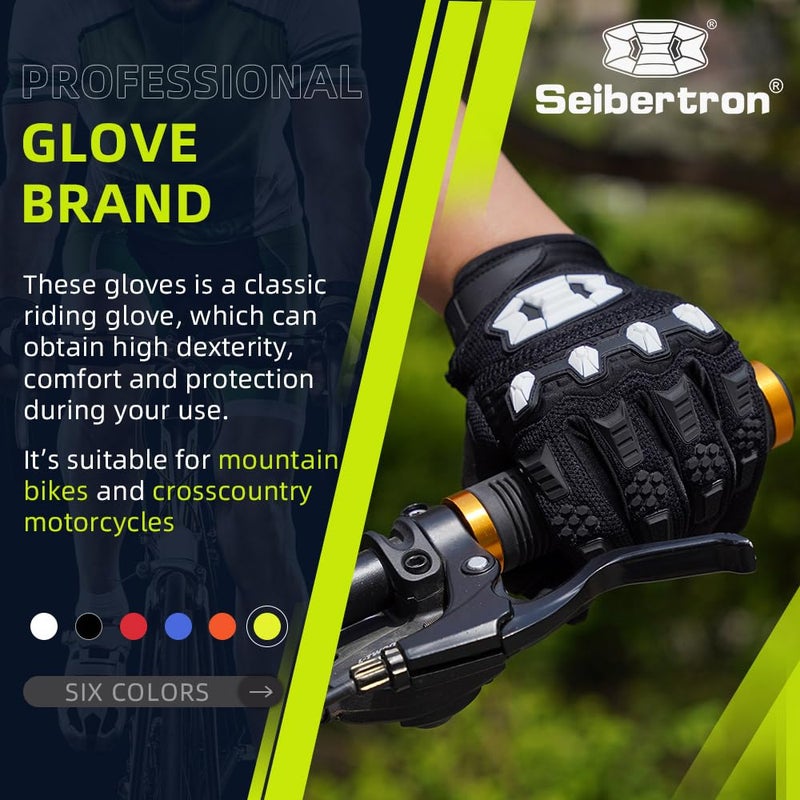 Seibertron قفازات سبيرترون للجنسين MX ATV MTB للسباق - قفاز كامل الأصابع مع شاشة تعمل باللمس لركوب الجبال وسباق الدراجات النارية باللون الأسود L - Image 2